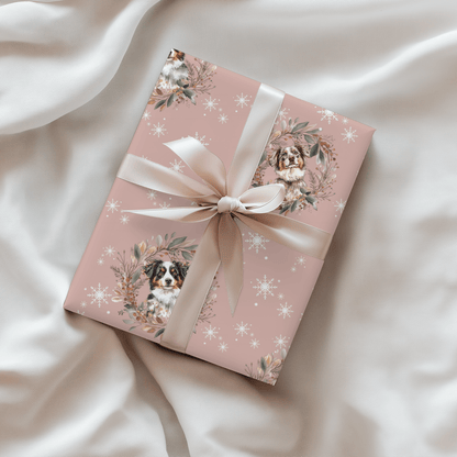 Collie Christmas Charm – Winter Wreath Wrapping Paper