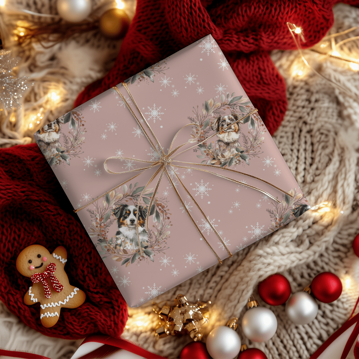 Collie Christmas Charm – Winter Wreath Wrapping Paper