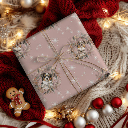 Collie Christmas Charm – Winter Wreath Wrapping Paper
