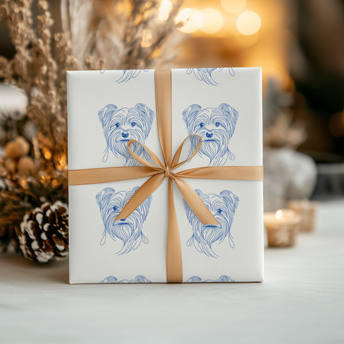 Blueprints & Bows – Minimalist Yorkie Wrapping Paper