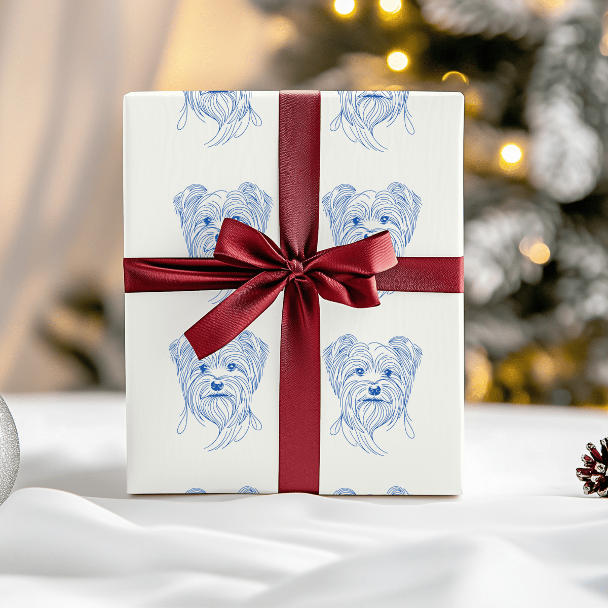 Blueprints & Bows – Minimalist Yorkie Wrapping Paper