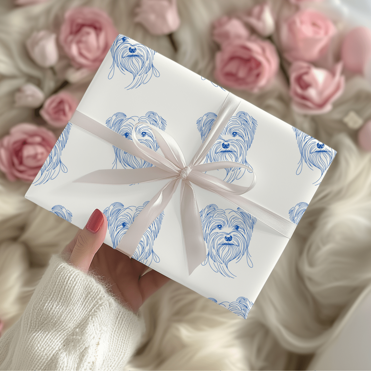 Blueprints & Bows – Minimalist Yorkie Wrapping Paper