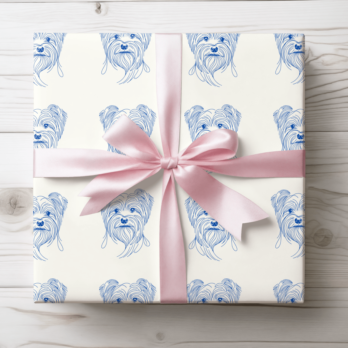 Blueprints & Bows – Minimalist Yorkie Wrapping Paper