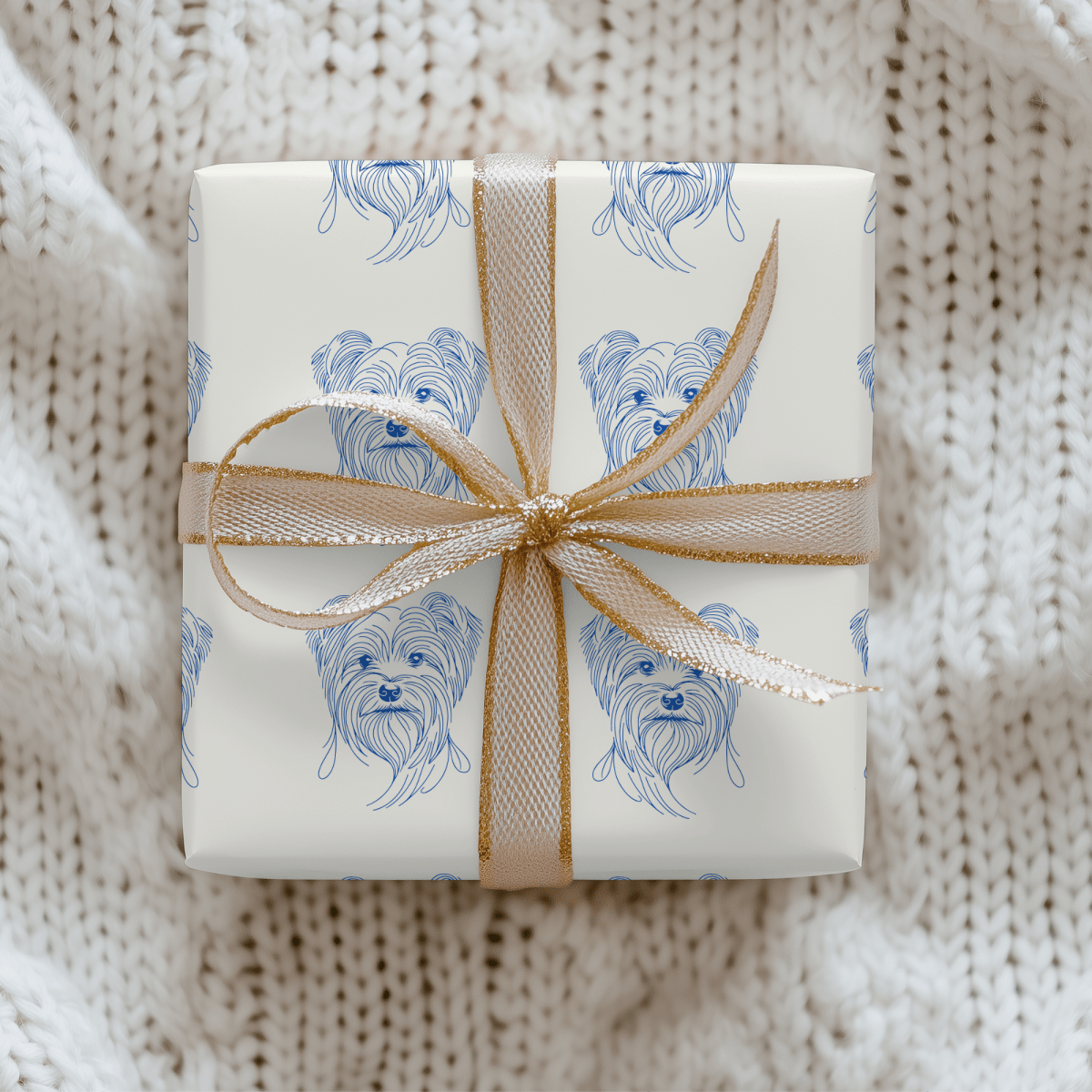 Blueprints & Bows – Minimalist Yorkie Wrapping Paper