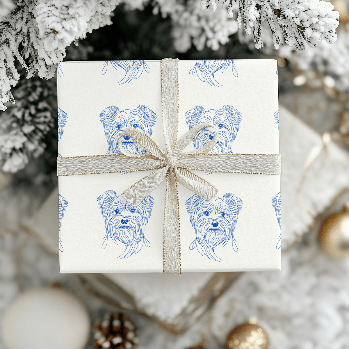 Blueprints & Bows – Minimalist Yorkie Wrapping Paper
