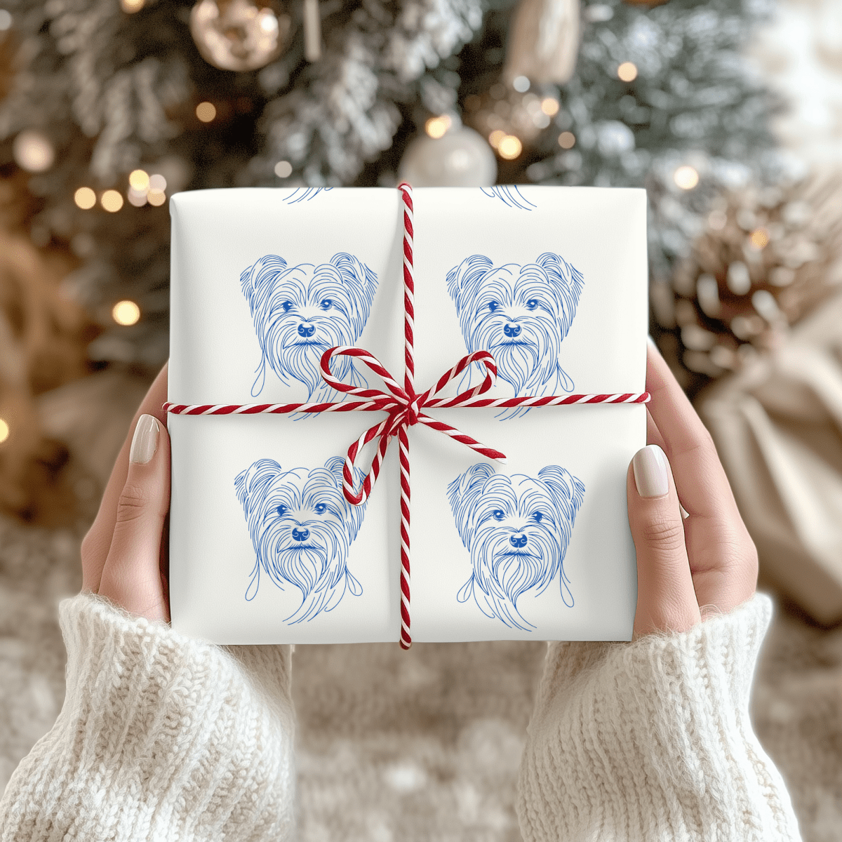 Blueprints & Bows – Minimalist Yorkie Wrapping Paper