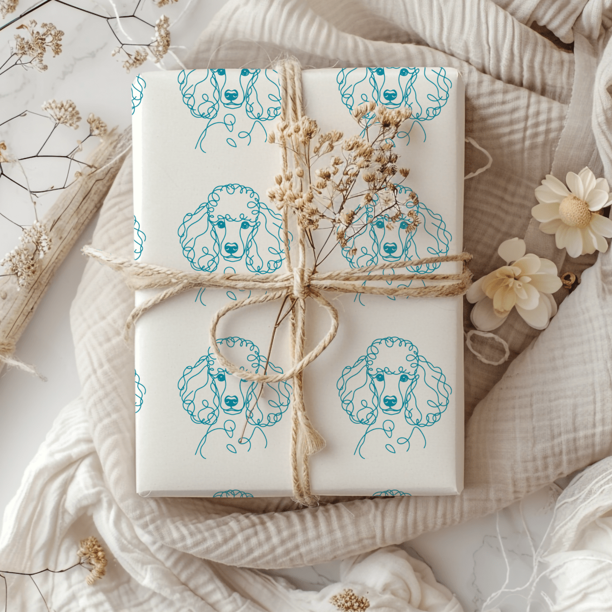 Pom - Pom & Poodle – Chic Line Art Wrapping Paper