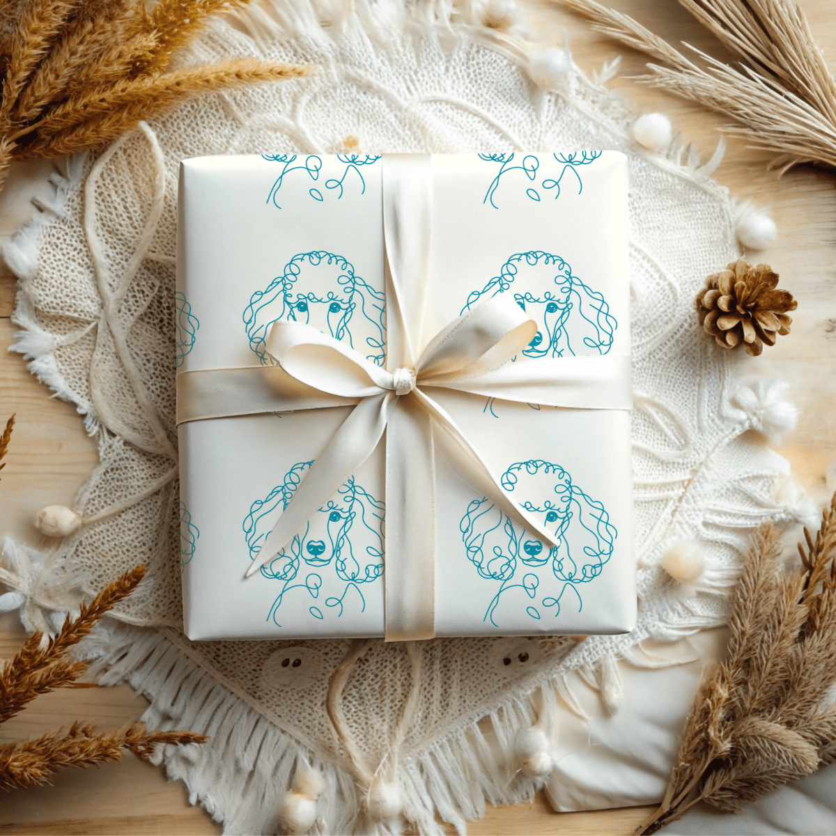 Pom - Pom & Poodle – Chic Line Art Wrapping Paper