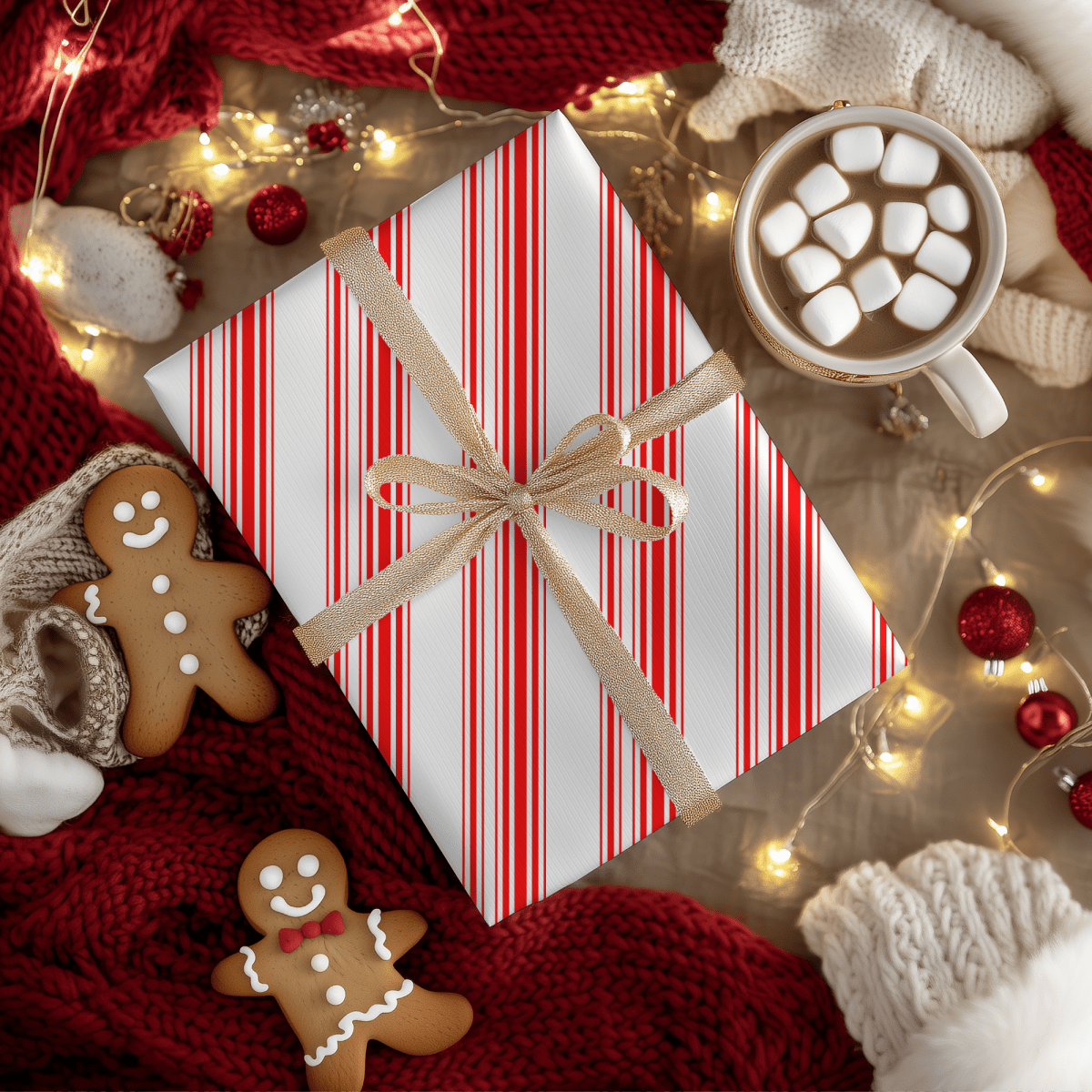 Peppermint Parade – Red & White Striped Wrapping Paper