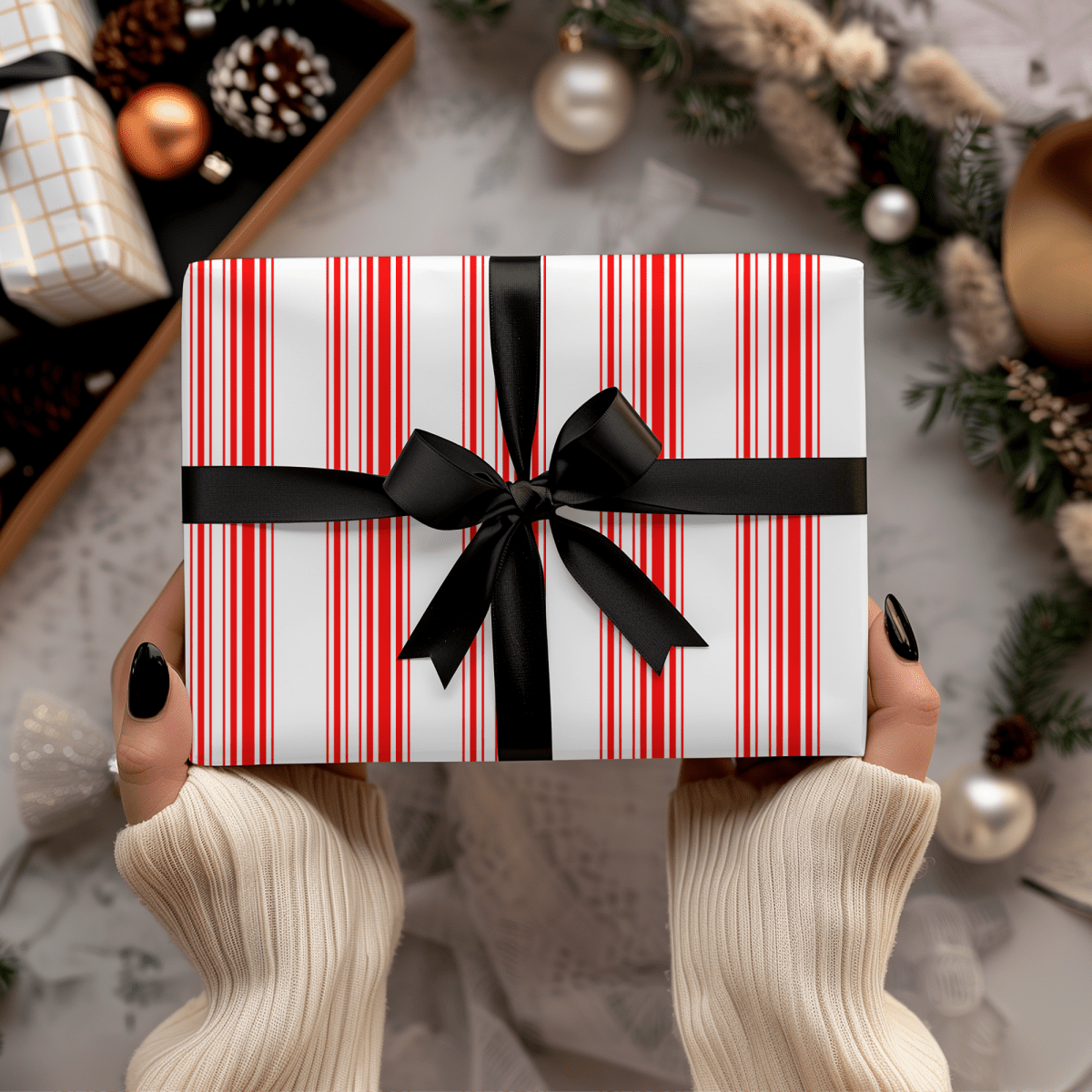 Peppermint Parade – Red & White Striped Wrapping Paper