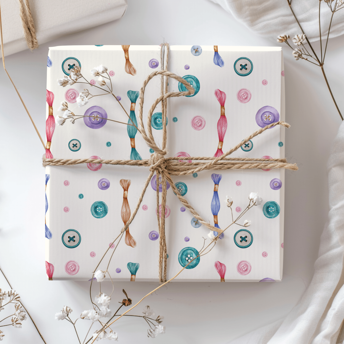 Sew Lovely – Buttons & Threads Wrapping Paper