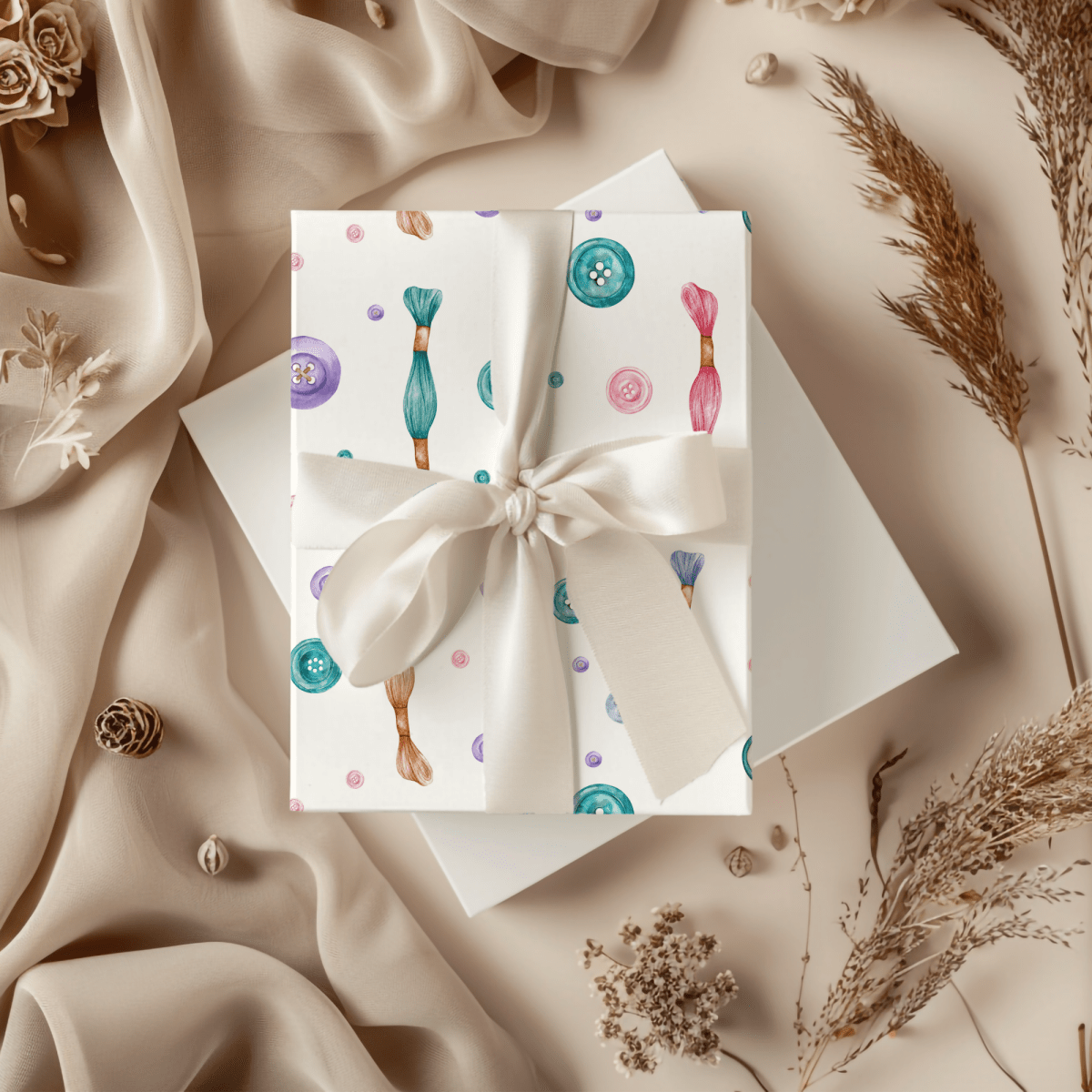 Sew Lovely – Buttons & Threads Wrapping Paper