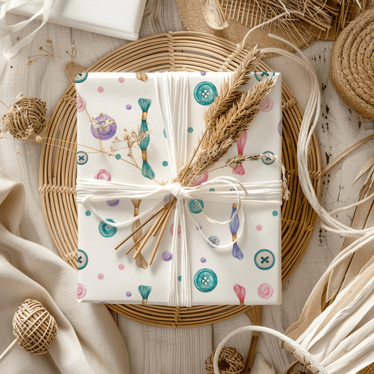 Sew Lovely – Buttons & Threads Wrapping Paper