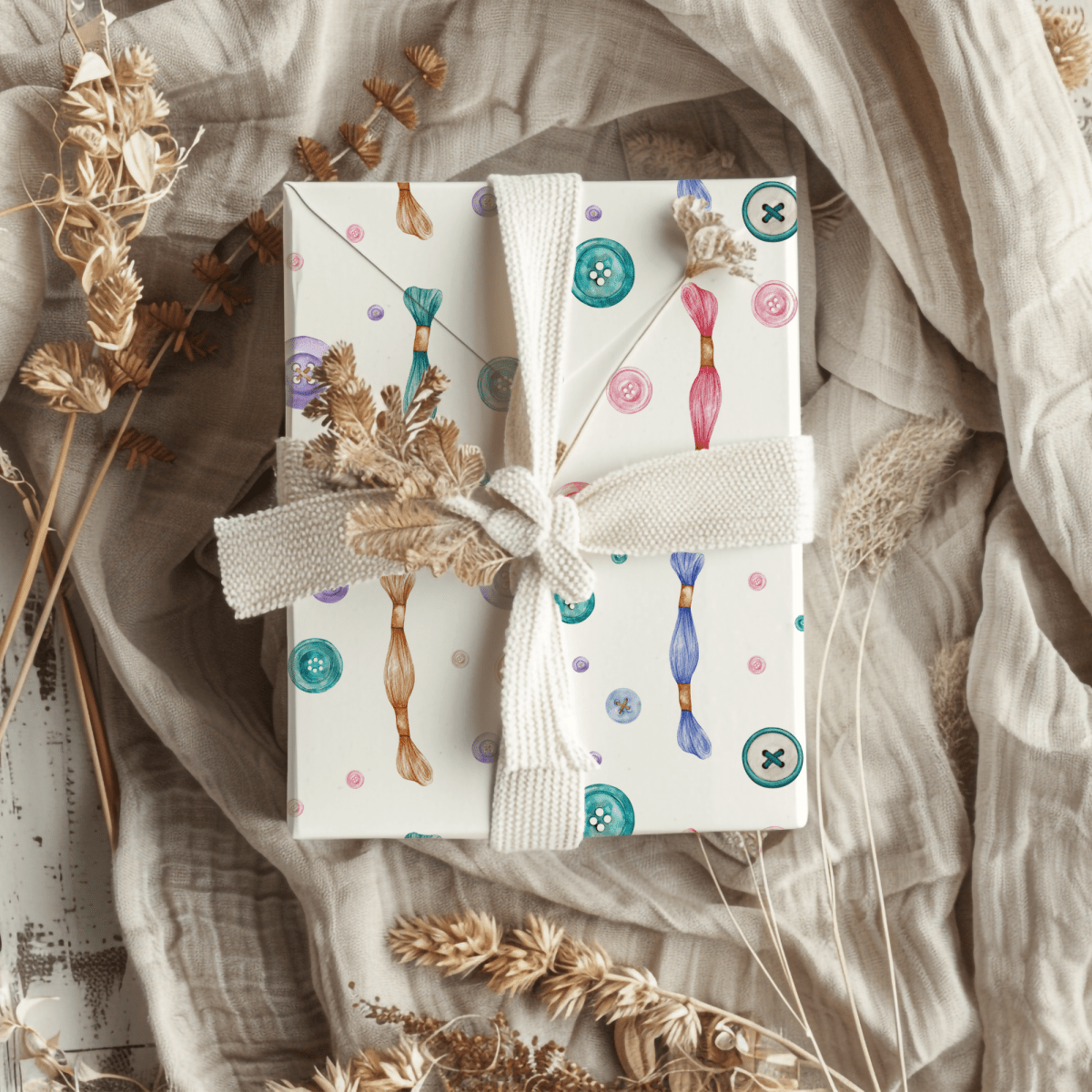 Sew Lovely – Buttons & Threads Wrapping Paper