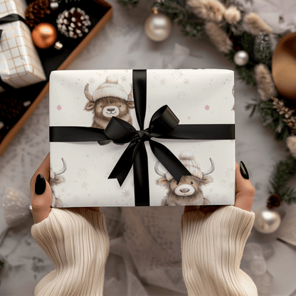 Highland Holiday Cuddles – Cozy Cow Wrapping Paper