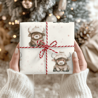 Highland Holiday Cuddles – Cozy Cow Wrapping Paper