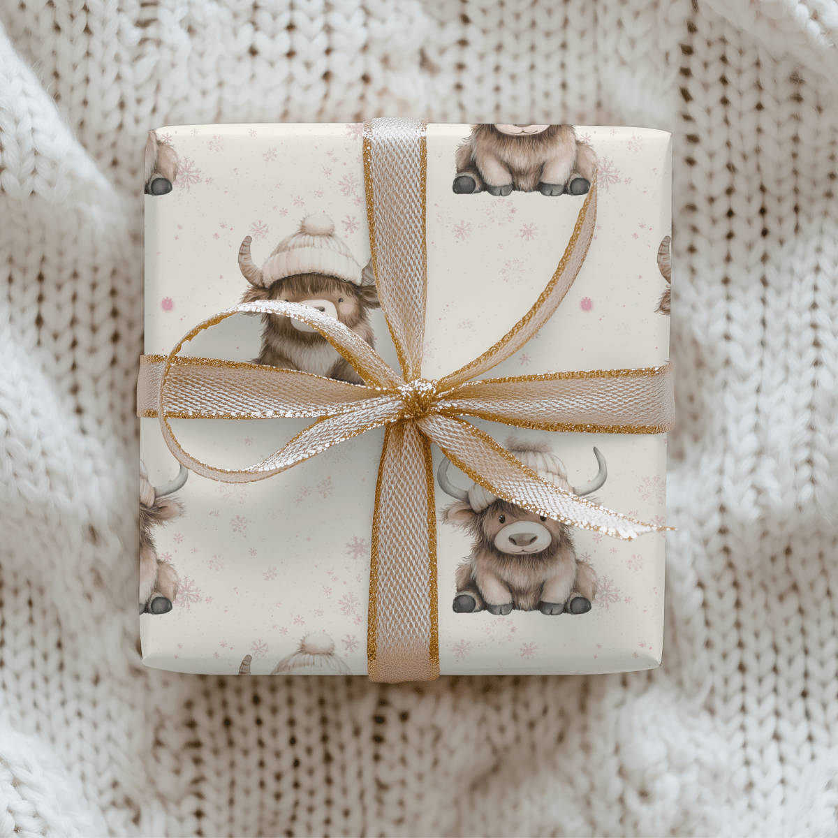 Highland Holiday Cuddles – Cozy Cow Wrapping Paper
