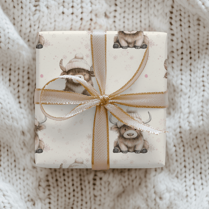 Highland Holiday Cuddles – Cozy Cow Wrapping Paper