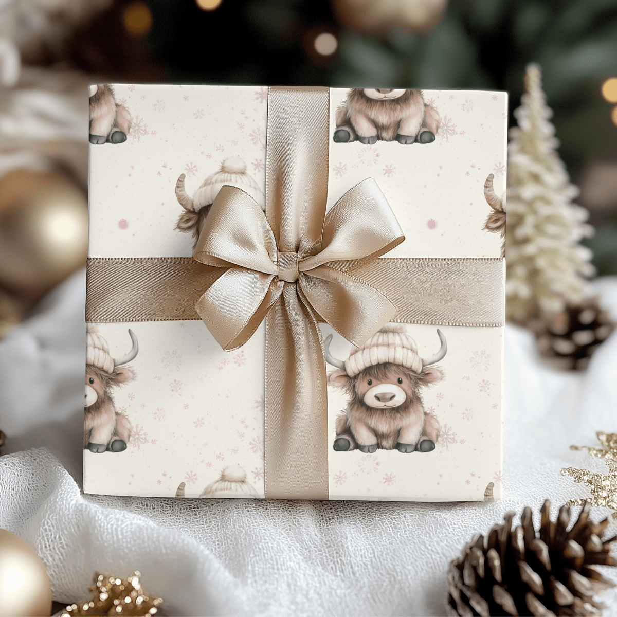 Highland Holiday Cuddles – Cozy Cow Wrapping Paper