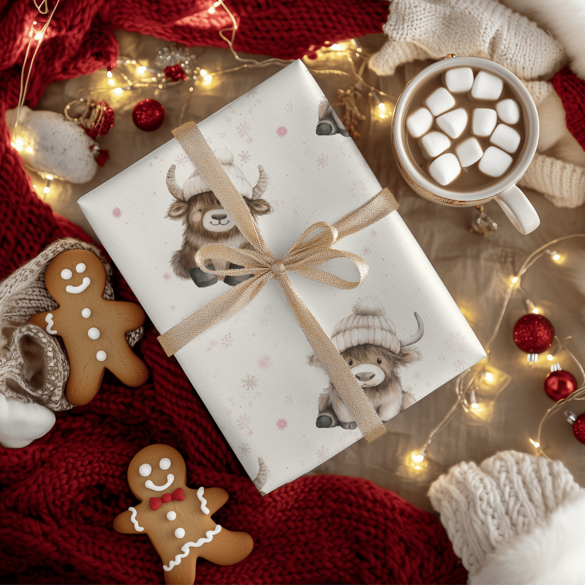 Highland Holiday Cuddles – Cozy Cow Wrapping Paper