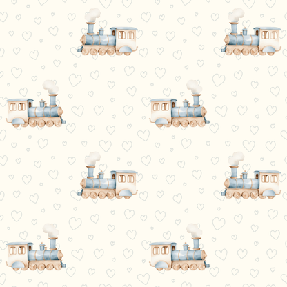 All Aboard Cuteness – Baby Blue Train Wrapping Paper