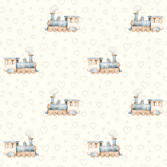 All Aboard Cuteness – Baby Blue Train Wrapping Paper