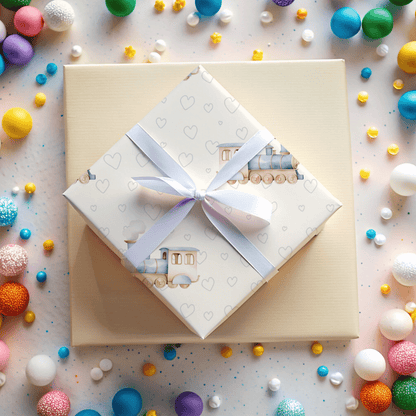 All Aboard Cuteness – Baby Blue Train Wrapping Paper