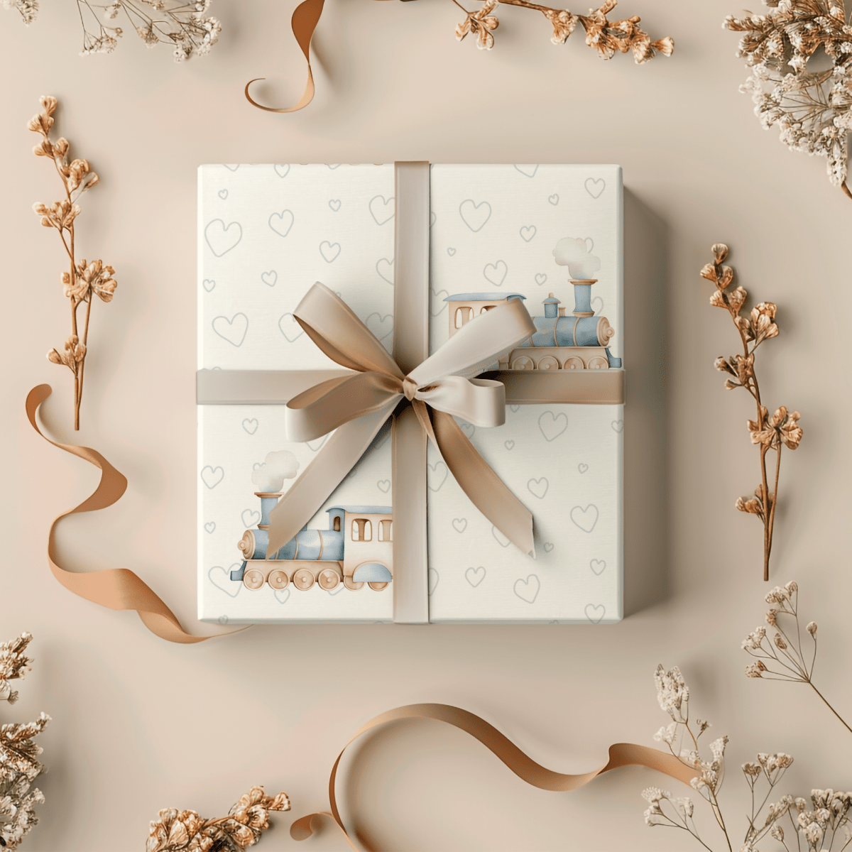 All Aboard Cuteness – Baby Blue Train Wrapping Paper