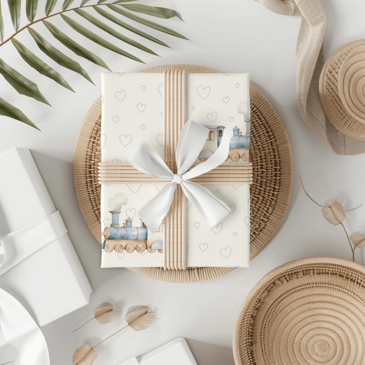 All Aboard Cuteness – Baby Blue Train Wrapping Paper