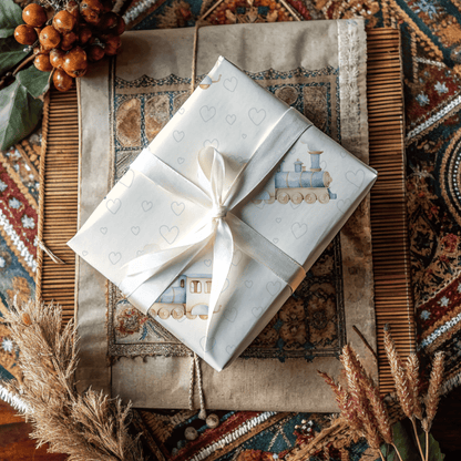 All Aboard Cuteness – Baby Blue Train Wrapping Paper