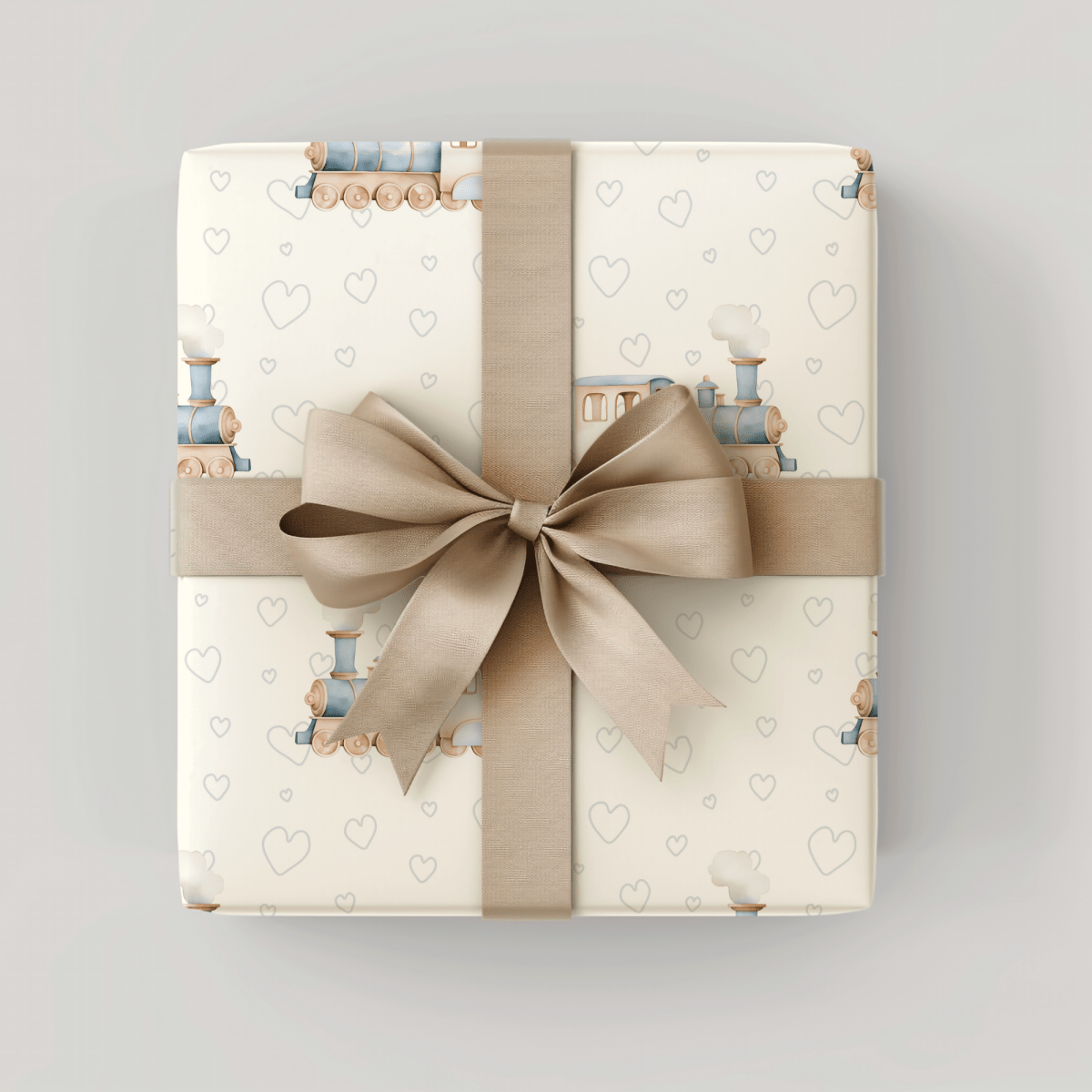 All Aboard Cuteness – Baby Blue Train Wrapping Paper
