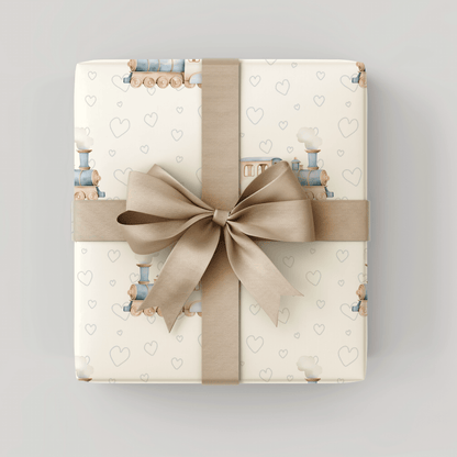 All Aboard Cuteness – Baby Blue Train Wrapping Paper