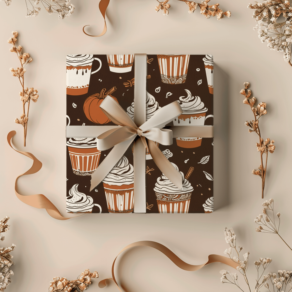 Spiced & Wrapped – Pumpkin Latte Wrapping Paper
