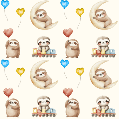 Snoozy Sloths & Balloon Dreams – Whimsical Wrapping Paper