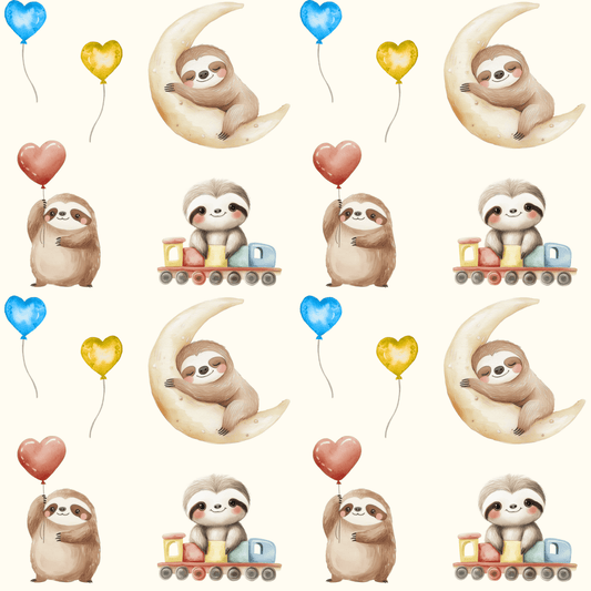 Snoozy Sloths & Balloon Dreams – Whimsical Wrapping Paper