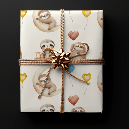 Snoozy Sloths & Balloon Dreams – Whimsical Wrapping Paper