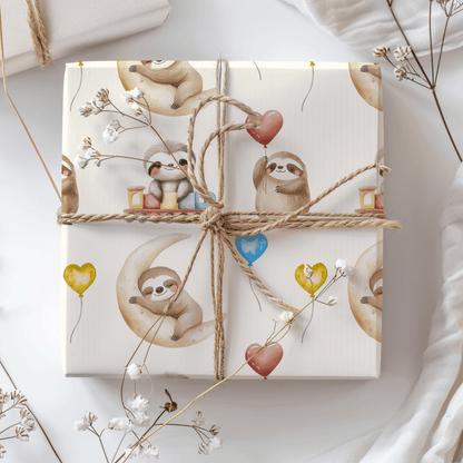 Snoozy Sloths & Balloon Dreams – Whimsical Wrapping Paper