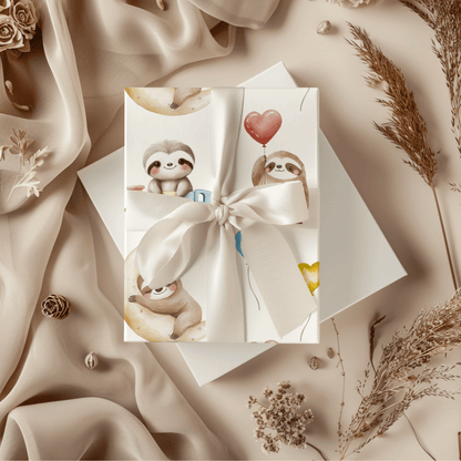 Snoozy Sloths & Balloon Dreams – Whimsical Wrapping Paper