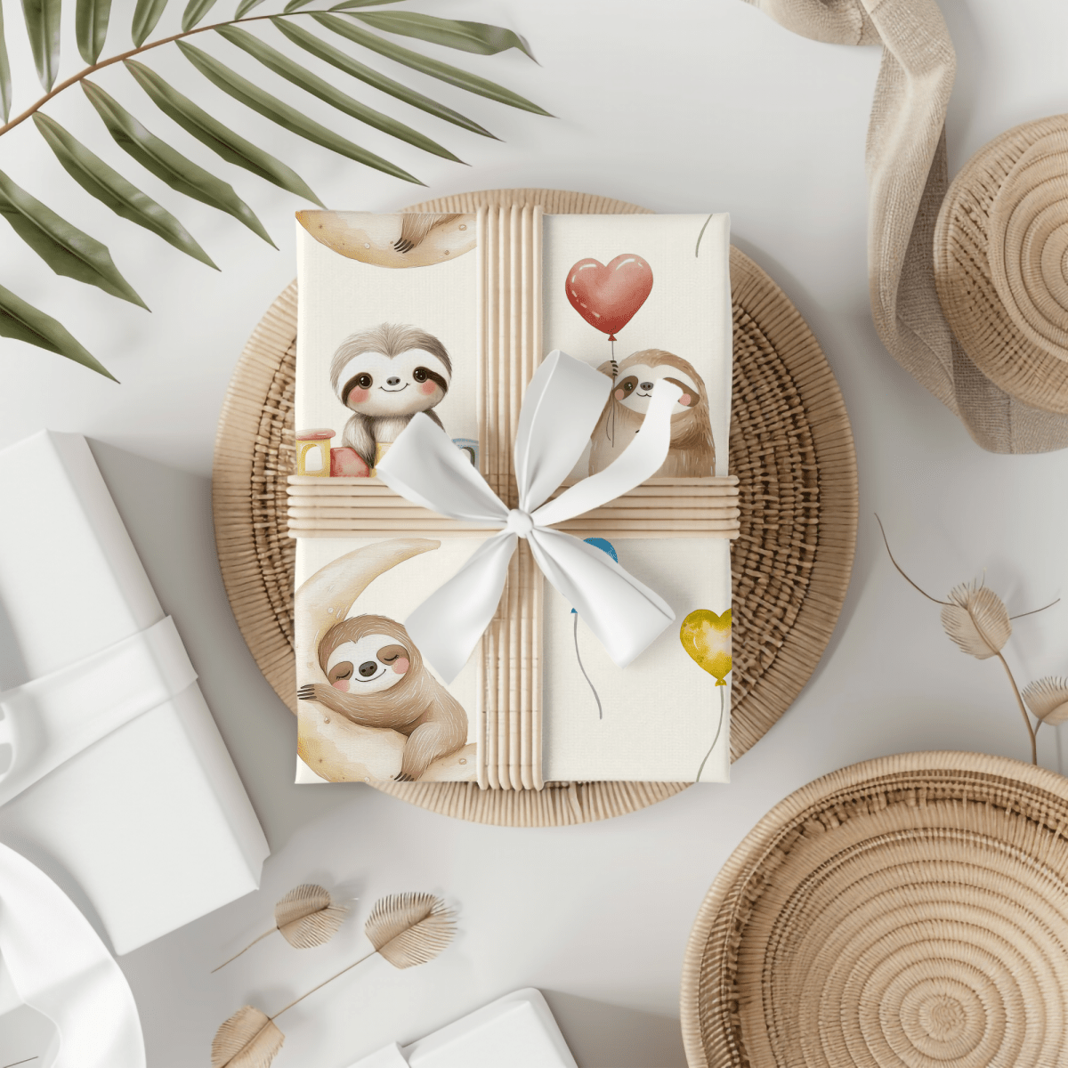 Snoozy Sloths & Balloon Dreams – Whimsical Wrapping Paper