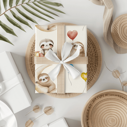 Snoozy Sloths & Balloon Dreams – Whimsical Wrapping Paper