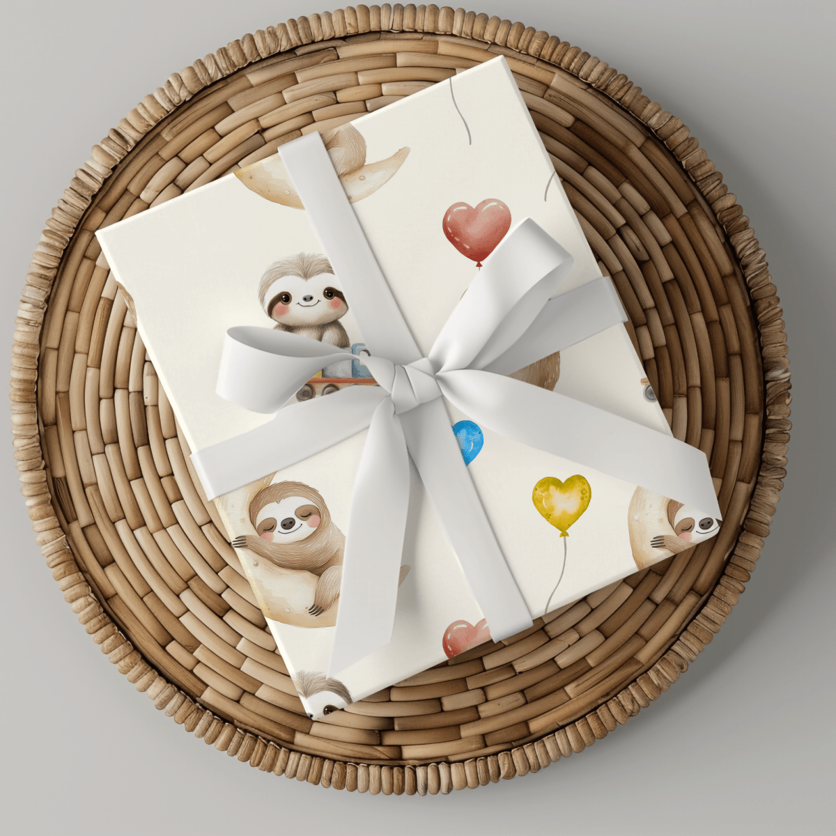 Snoozy Sloths & Balloon Dreams – Whimsical Wrapping Paper