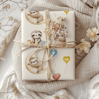 Snoozy Sloths & Balloon Dreams – Whimsical Wrapping Paper