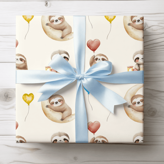 Snoozy Sloths & Balloon Dreams – Whimsical Wrapping Paper