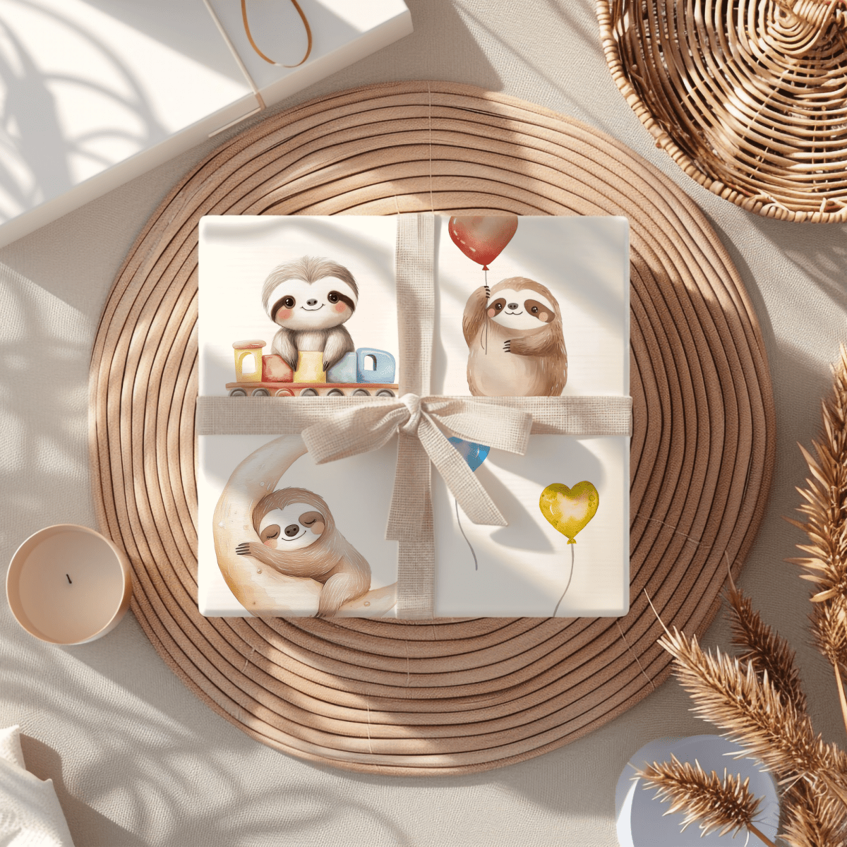 Snoozy Sloths & Balloon Dreams – Whimsical Wrapping Paper