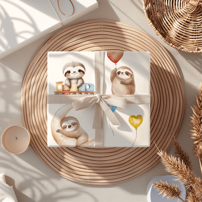 Snoozy Sloths & Balloon Dreams – Whimsical Wrapping Paper