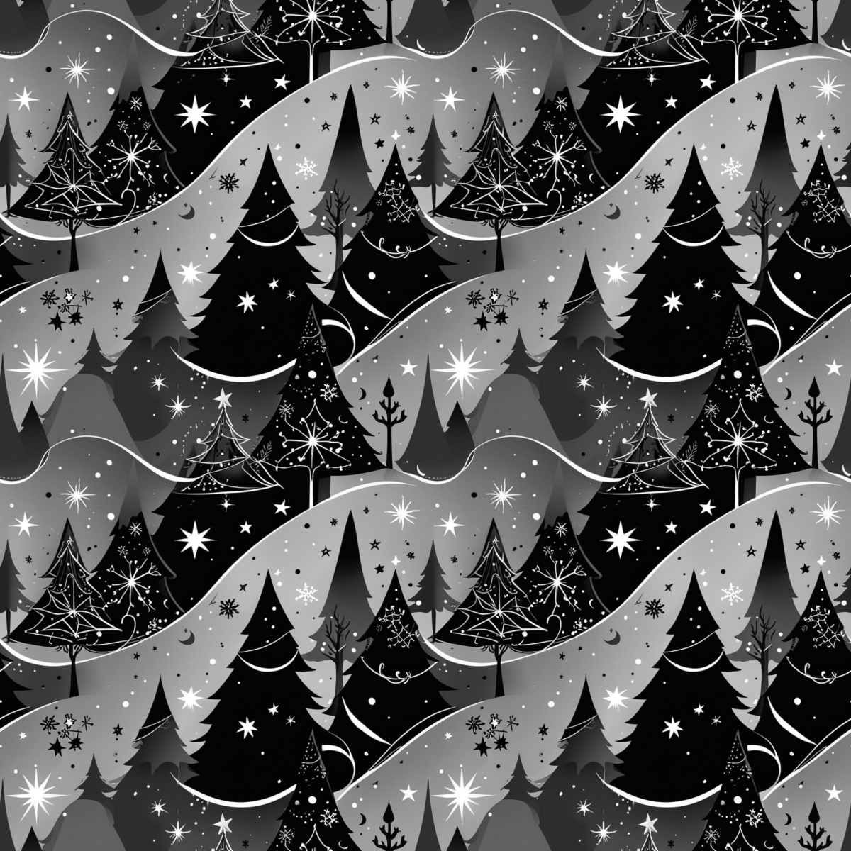 Starlit Forest – Magical Monochrome Christmas Wrapping Paper