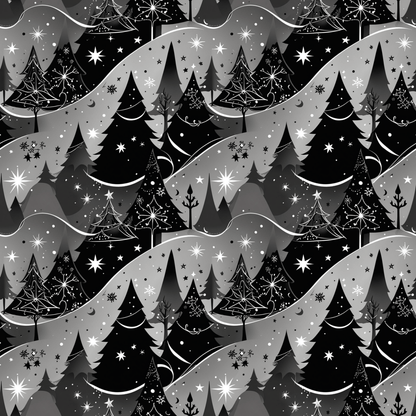 Starlit Forest – Magical Monochrome Christmas Wrapping Paper
