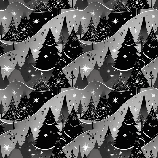 Starlit Forest – Magical Monochrome Christmas Wrapping Paper