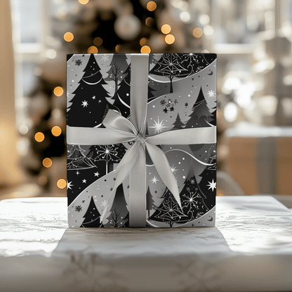 Starlit Forest – Magical Monochrome Christmas Wrapping Paper