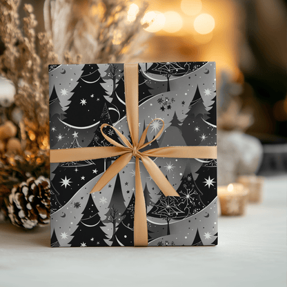 Starlit Forest – Magical Monochrome Christmas Wrapping Paper